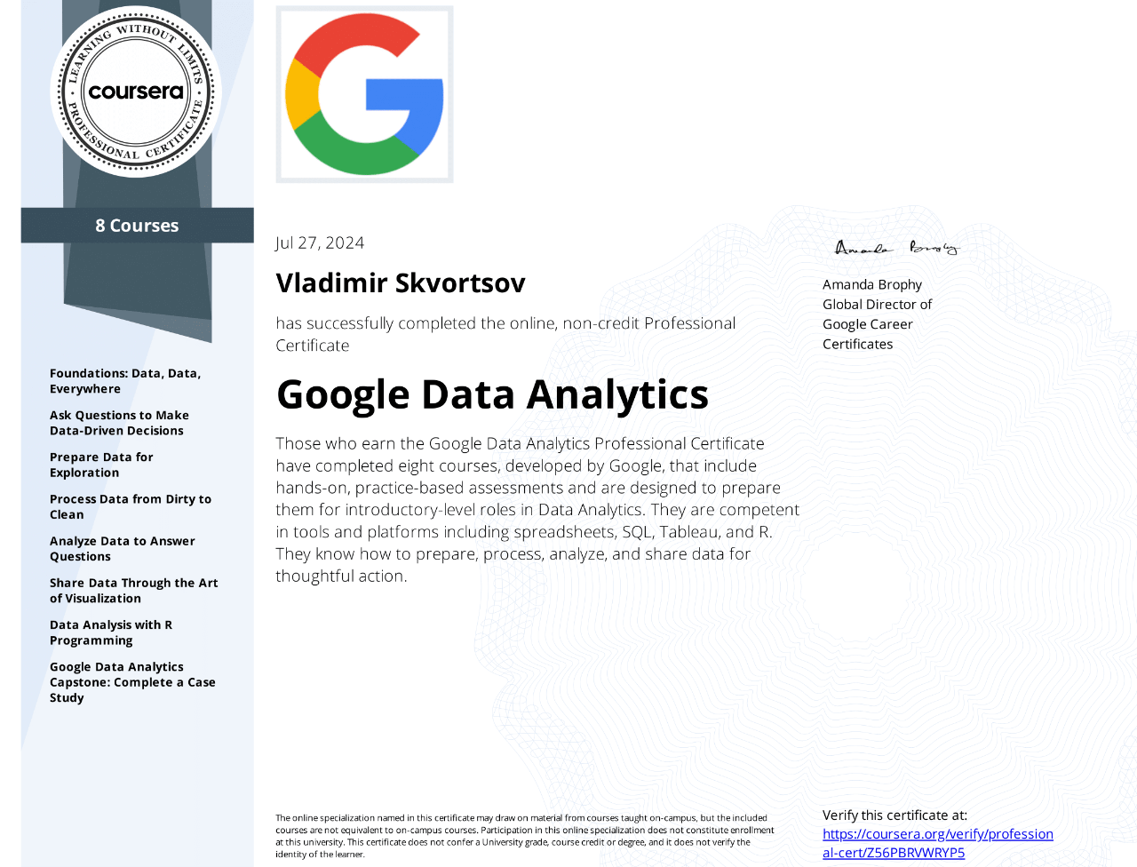 Google Data Analytics Professional Certificate